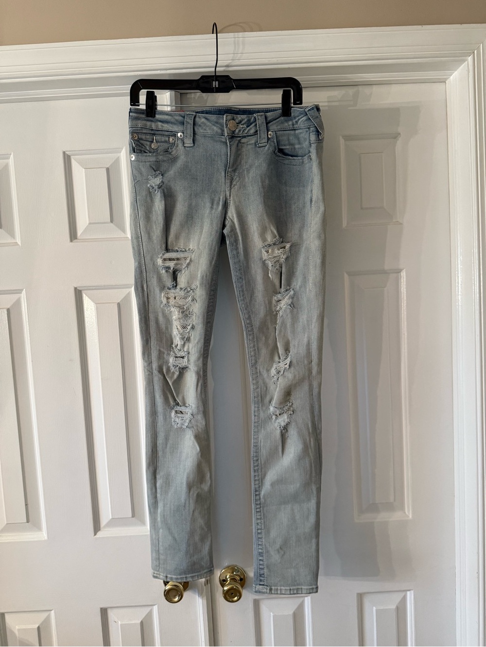 True Religion Light Wash Distressed Skinny Jeans